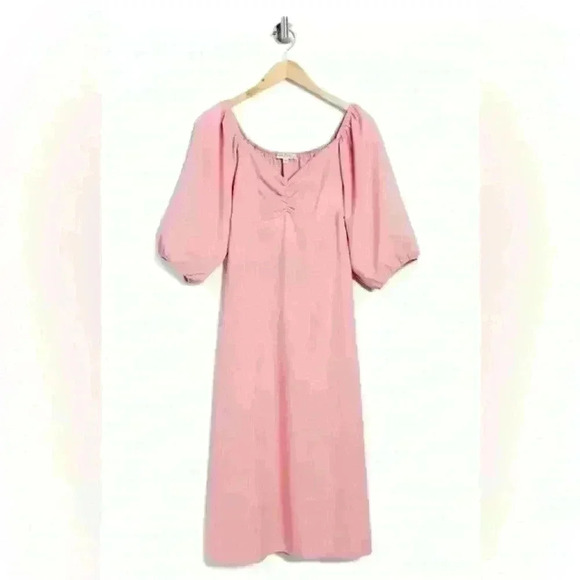 Velvet Torch Puff Sleeve Light Pink Midi Dress Size Large NWT - Picture 2 of 5